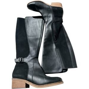 Lucky Brand Timinii Leather Tall Riding Boots Women 7.5 Black Suede Block Heel